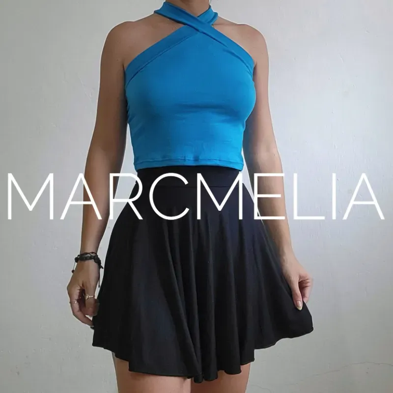 FALDA CIRCULAR C/LICRA/TOP V AZUL