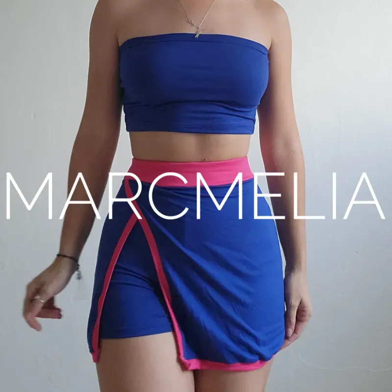 FALDA MINI CON LICRA AZUL/CROP.TOP AZUL