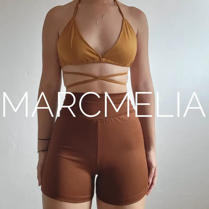 LICRA CARMELITA/TOP BIKINI MOSTAZA
