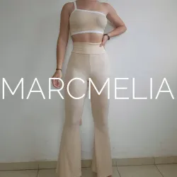 PANTALÓN CAMPANA POMPOSO BEIGE/TOP IVO A JUEGO