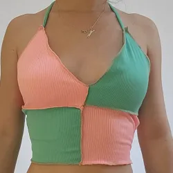 TOP COLLAGE ROSA/VERDE AQUA