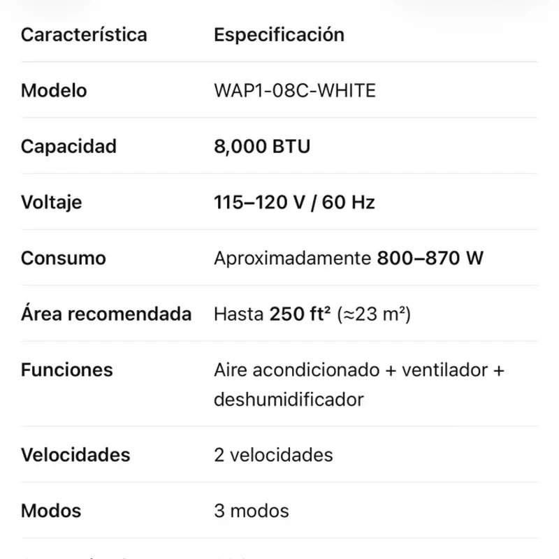 ❄️ AIRE ACONDICIONADO PORTÁTIL 8,000 BTU – 110V ✅