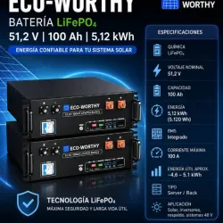 🔋 BATERÍA INTELIGENTE ECO-WORTHY – LiFePO4 51.2v * 100Ah ** 5.12 kWh** ⚡