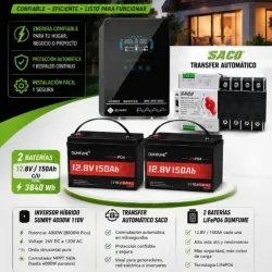 *Combo *Inversor SUMRY 4000W*💡 *110V*🔌 🔋*2x bat de 12.8V 150 Ah*🔋  *Transfer SACO*🔄