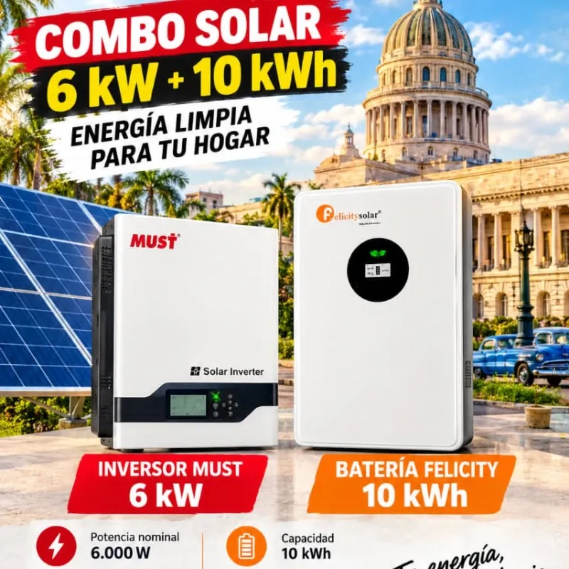 COMBO SOLAR 6 KW + 10 KWH (INVERSOR MUST + BATERÍA FELICITY SOLAR)