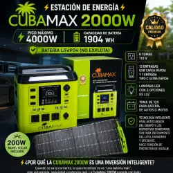 ⚡ ESTACIÓN DE ENERGÍA CUBAMAX 2000 W ⚡ 👑 Incluye Panel Solar de 200 W 🌞 👑