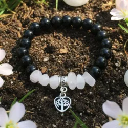 Pulsera de cuarzo rosa y ónix