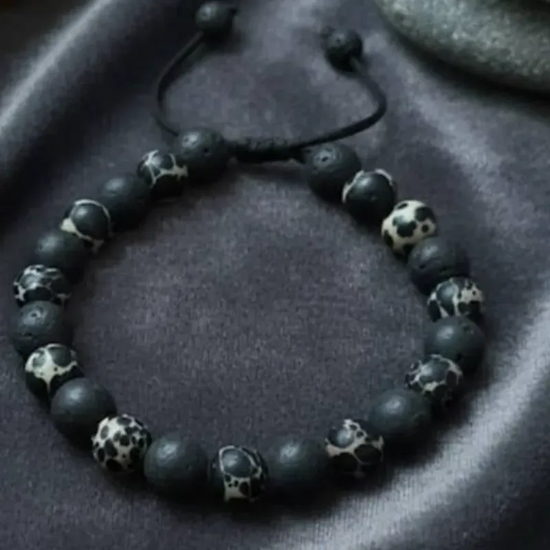 Pulsera de Jaspe Dálmata y Piedra Volcánica