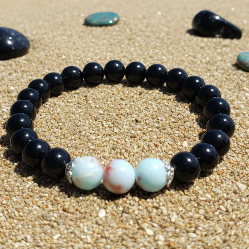 Pulsera de jaspe imperial de sedimento oceánico y ónix