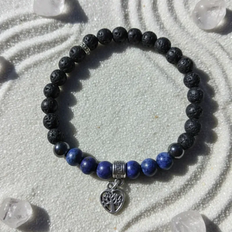 Pulsera de lapislázuli y roca volcánica