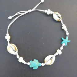 Tobillera de caracoles , tortuga y estrella azul