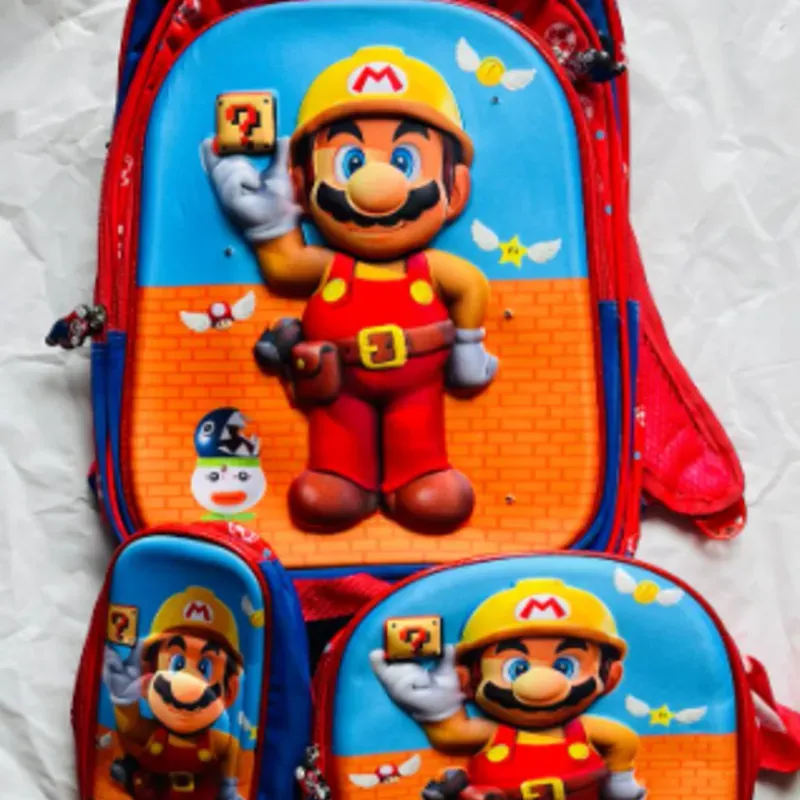 🎒✨ Set Mochila + Lonchera + Cartuchera + Llavero con Luces MARIO💡💖