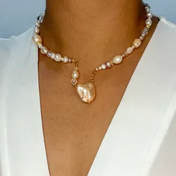 Collar de aro con perlas naturales, artificiales y cristales 