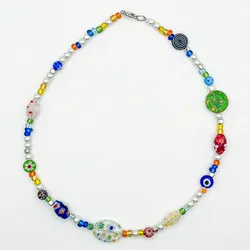 Collar de cuentas, perlas y cristales Millefiori