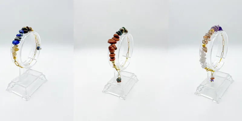 Pulsera de cadena de acero inoxidable y piedras semipreciosas 