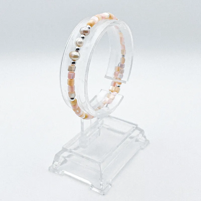 Pulseras de aro de nácar y perlitas naturales 