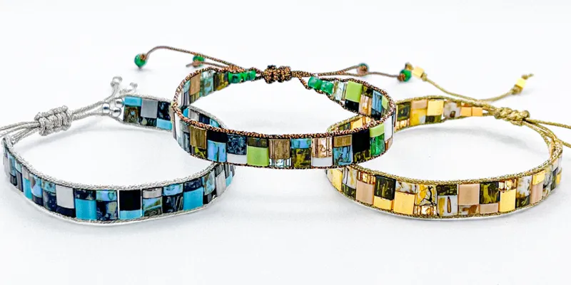 Pulseras de hilo regulables con cuentas Tila tejidas 