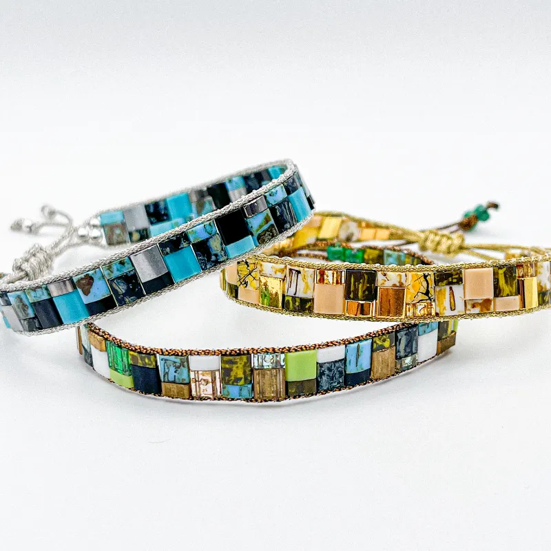 Pulseras de hilo regulables con cuentas Tila tejidas 