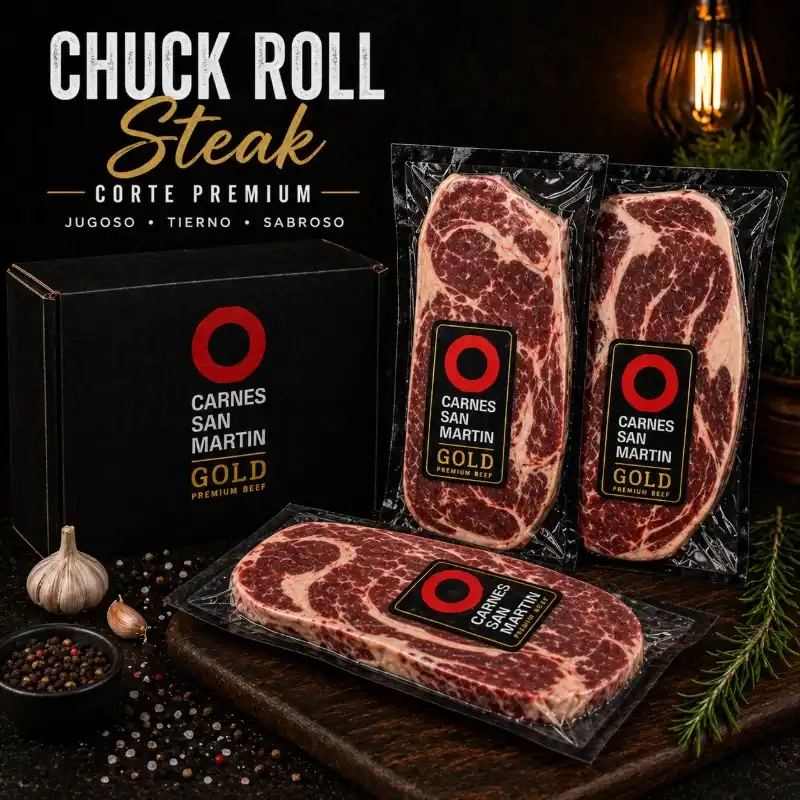 Chuck Roll Steak ($7.49 la Libra) Carnes San Martin Gold (1.65 Libras)