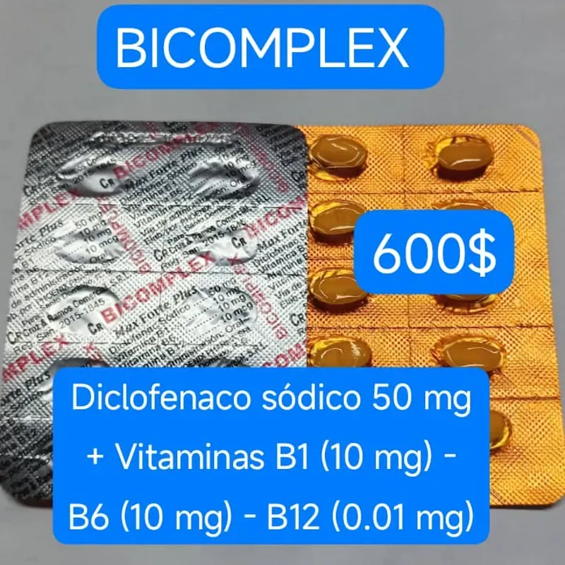 Bicomplex Diclofenaco Sódico (5.0 mg) + Vitamina B1 (10 mg) B6 (10 mg) B12 (10 mcg) de 10 Tabletas 