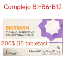 Complejo Vitamínico B (Biotrivin) B1(100 mg)-B6(5 mg)-B12(50 mg) Caja con 20 Tabletas 