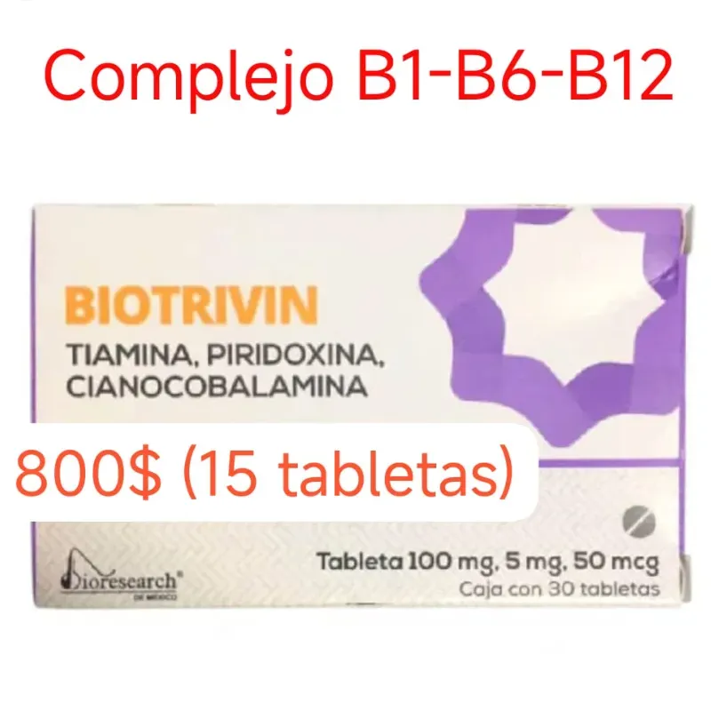 Complejo Vitamínico B (Biotrivin) B1(100 mg)-B6(5 mg)-B12(50 mg) Caja con 20 Tabletas 