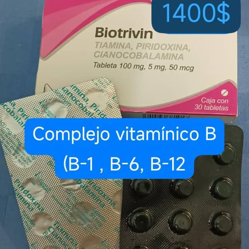 Complejo Vitamínico B (Biotrivin) B1(100 mg)-B6(5 mg)-B12(50 mg) Caja con 20 Tabletas 