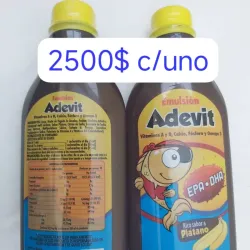 Emulsión Adevit Vitamina A y D, Calcio, Fósforo y Omega 3 Rico Sabor a Plátano Suplemento Alimenticio Frasco con 240 mL (Niños de 1 a 6 años y adultos)