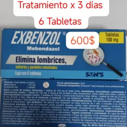 Mebendazol de 100 mg Caja con 6 Tabletas Tratamiento de 3 Días (A partir de 1 año en adelante)