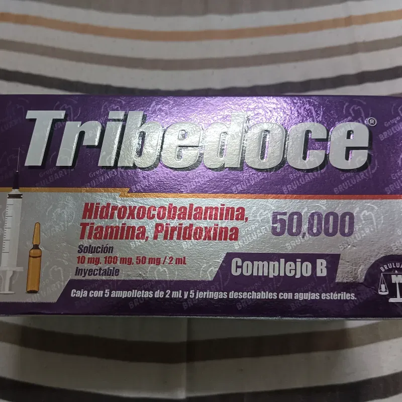 Tribedoce Solución Inyectable Complejo B 50,000 Tiamina B1 (100 mg) + Piridoxina B6 (50 mg) + Hidroxocobalamina B12 (10 mg) 