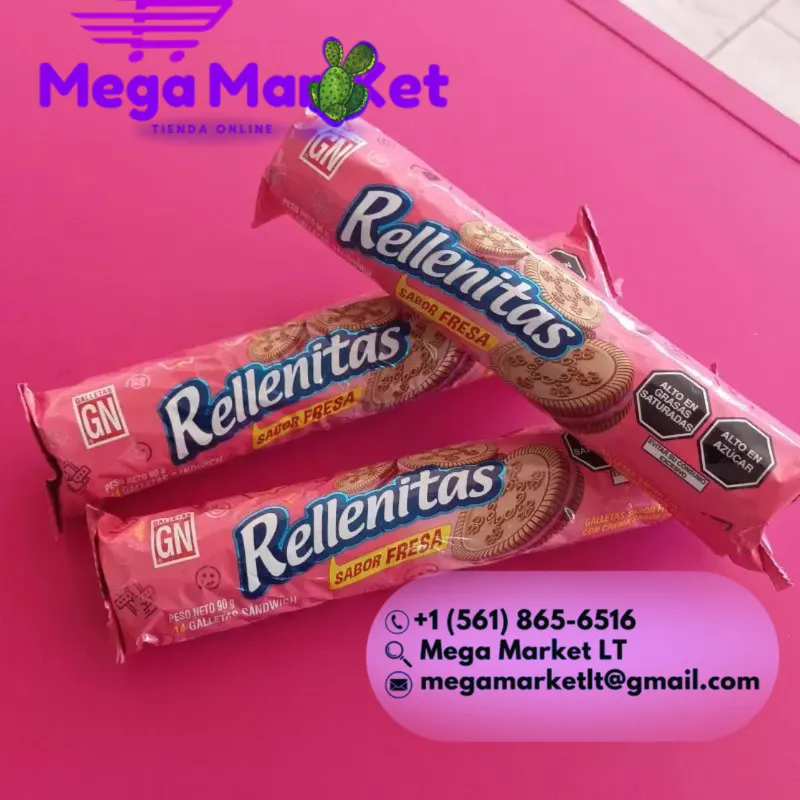 💜Galletas Rellenitas sabor fresa y chocolate ( 14 galletas 90g ) 