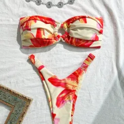 Bikini bandeau con Estampado Floral Sexy Naranja