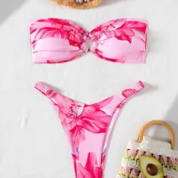 Bikini bandeau con Estampado Floral Sexy Rosa