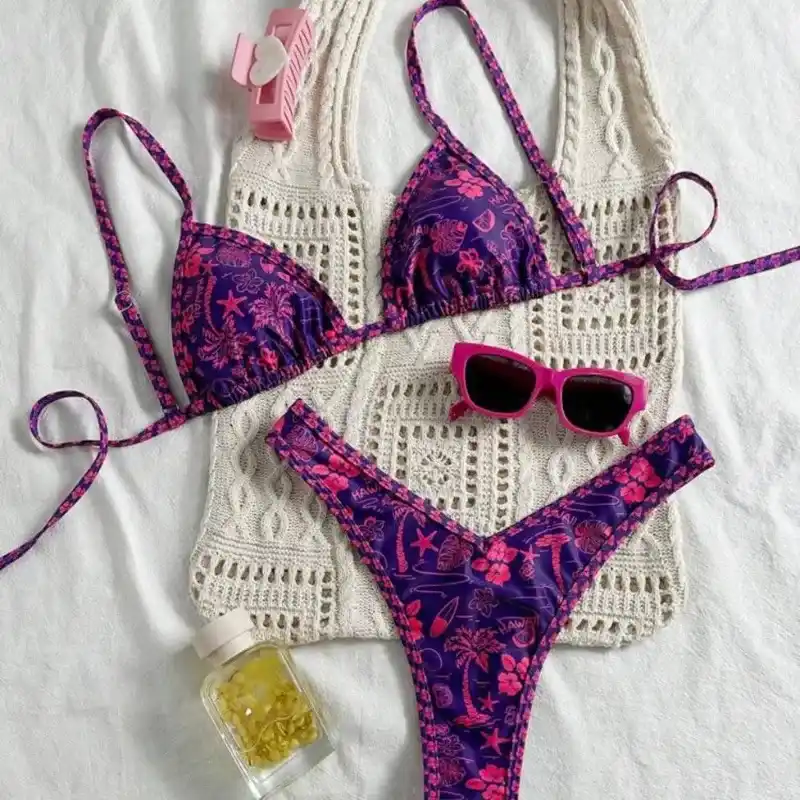 Bikini Sexy de Top de tirantes Estampado Floral