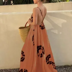 Vestido Naranja Estampado Largo