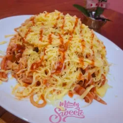 Spaghetti con jamón y queso gouda