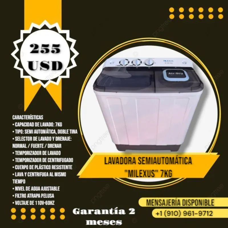 LAVADORA SEMIAUTOMÁTICA "MILEXUS" 7KG