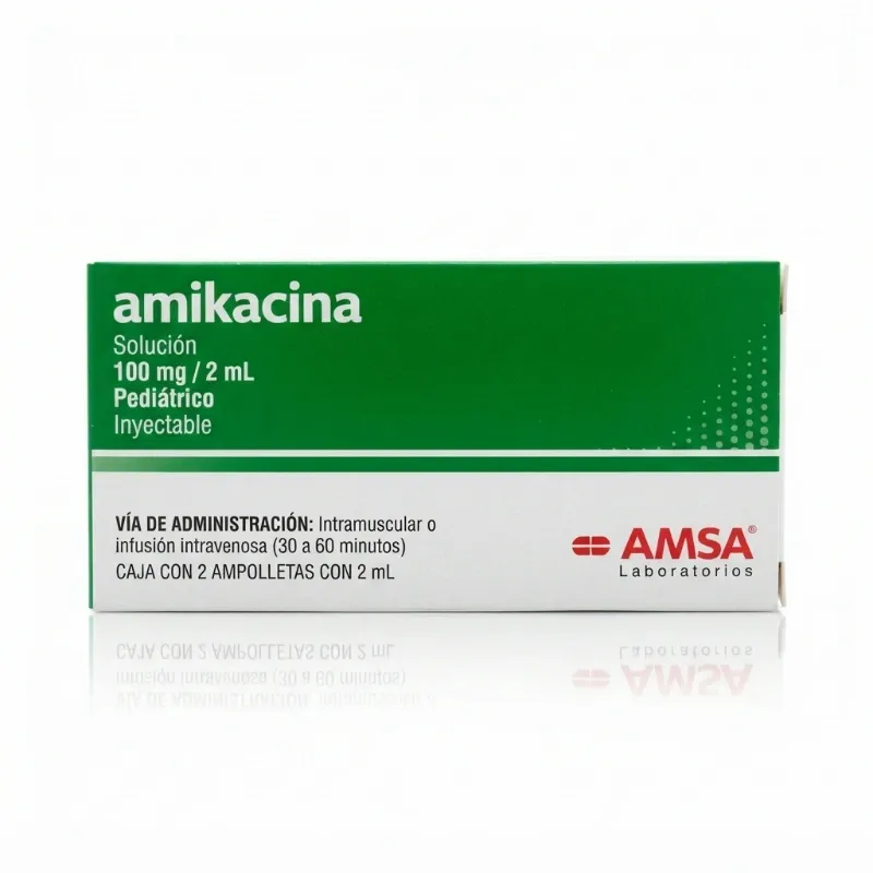 Amikacina Pediátrica 100 mg/2 mL Solución Inyectable, Caja con 2 Ampolletas