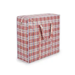 Bolsa de mandao grande de rafia con diseño a cuadros