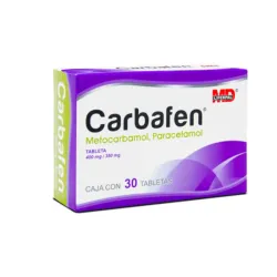 Carbafen 400 mg / 350 mg | Metocarbamol y Paracetamol, Caja con 30 Tabletas