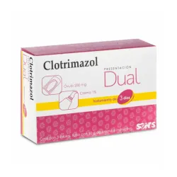 Clotrimazol Dual 3 Días: 3 Óvulos Vaginales 200 mg + Crema 1%