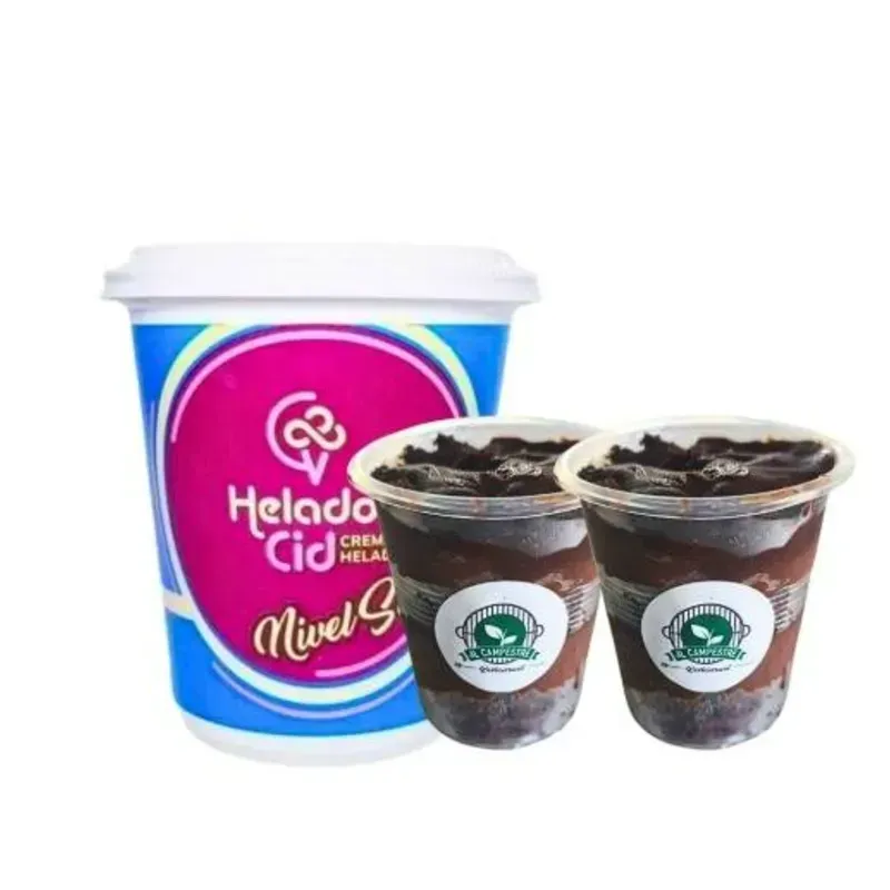Dulce Tentación: Combo de 2 Vasos de Brownies con Crema y 1 Litro de Helado