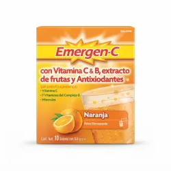 Emergen-C Naranja Polvo Efervescente con Vitamina C, Complejo B y Minerales, Caja con 10 Sobres