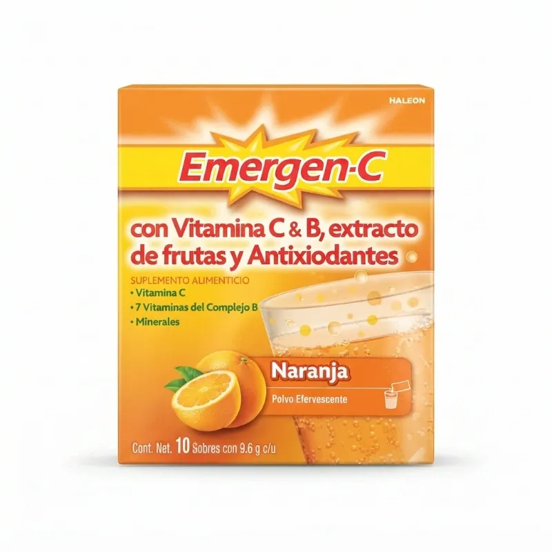 Emergen-C Naranja Polvo Efervescente con Vitamina C, Complejo B y Minerales, Caja con 10 Sobres