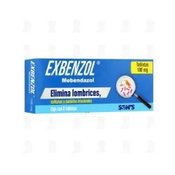 Exbenzol Mebendazol 100 mg, Caja con 6 Tabletas