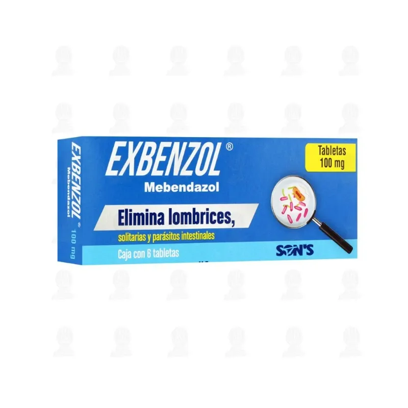 Exbenzol Mebendazol 100 mg, Caja con 6 Tabletas