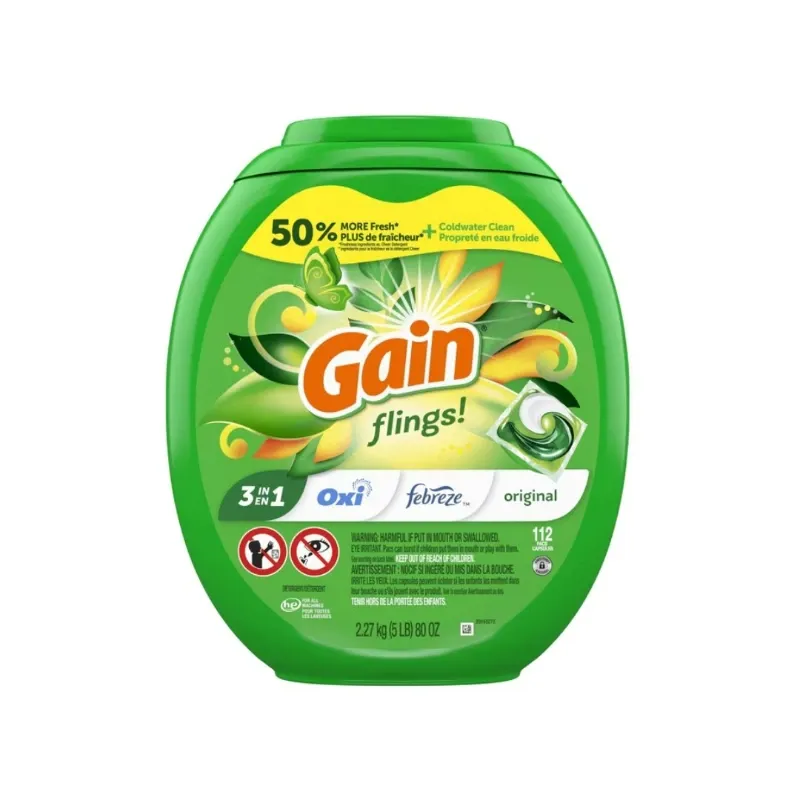 Gain Flings Detergente para Ropa 112 Unidades | Cápsulas 3 en 1 Aroma Original