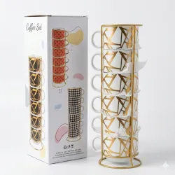 Juego de 6 Tazas Blancas con Rayas Doradas