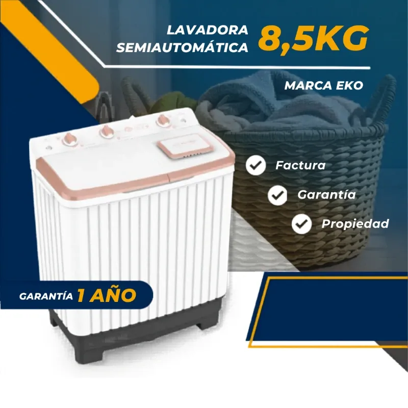 Lavadora Semiautomática EKO 8.5kg – Doble Tina con Centrifugado