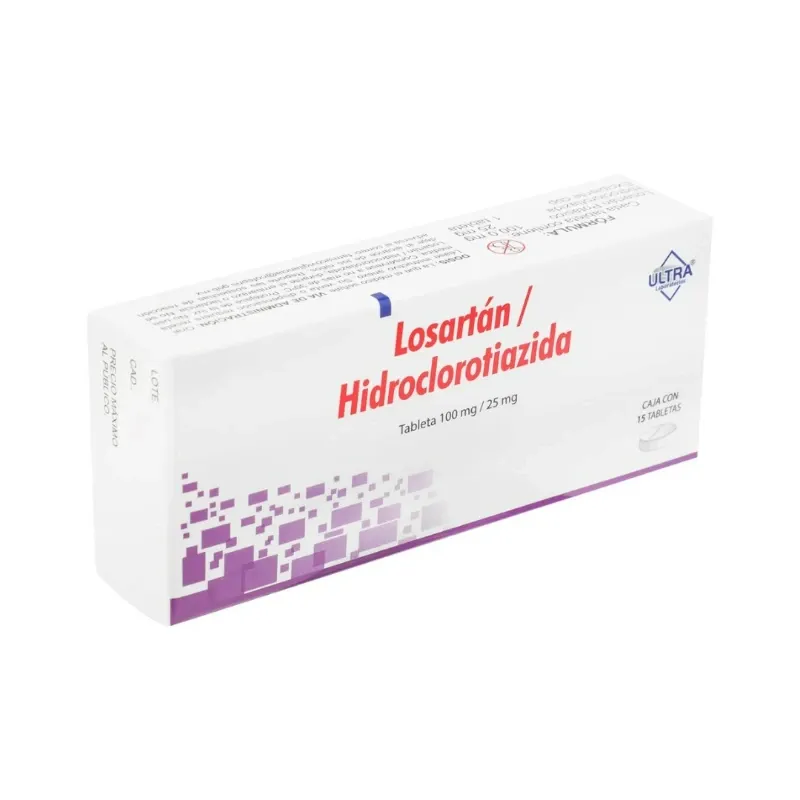 Losartán / Hidroclorotiazida 100 mg / 25 mg, Caja con 15 Tableta